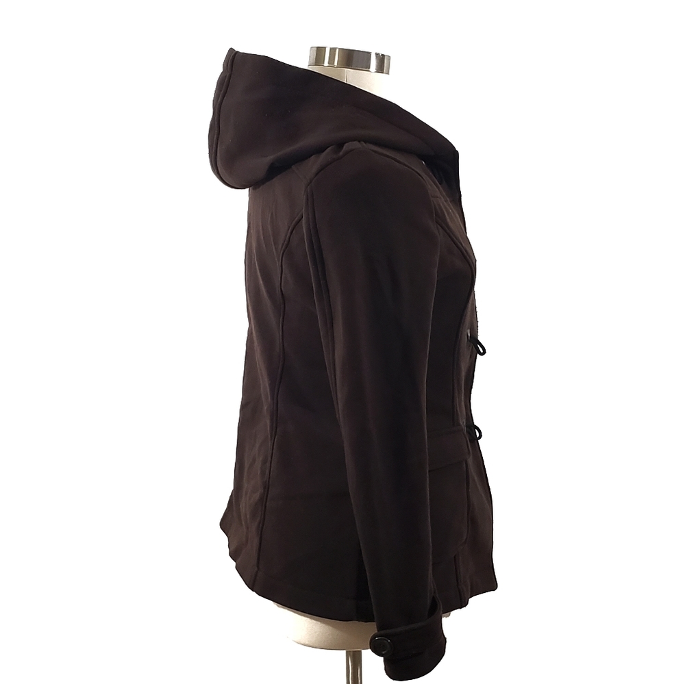 Ambiance Brown Hooded Fleece Jacket Toggle Button Cozy Fall Winter - Picture 3 of 9